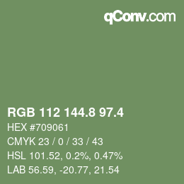 カラーコード: RGB 112 144.8 97.4 | qconv.com