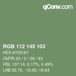 Color code: RGB 112 145 103 | qconv.com