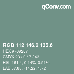 カラーコード: RGB 112 146.2 135.6 | qconv.com