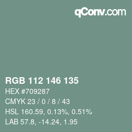 Color code: RGB 112 146 135 | qconv.com