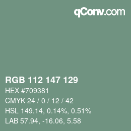 Color code: RGB 112 147 129 | qconv.com