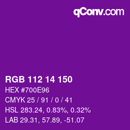 カラーコード: RGB 112 14 150 | qconv.com