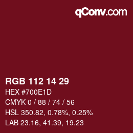 カラーコード: RGB 112 14 29 | qconv.com