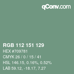 Color code: RGB 112 151 129 | qconv.com