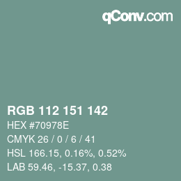Color code: RGB 112 151 142 | qconv.com