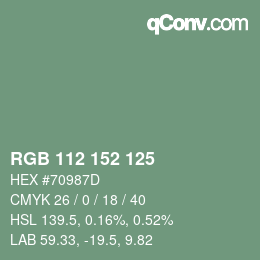 Color code: RGB 112 152 125 | qconv.com