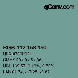 颜色代码: RGB 112 158 150 | qconv.com