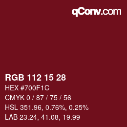 颜色代码: RGB 112 15 28 | qconv.com