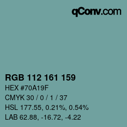 Color code: RGB 112 161 159 | qconv.com