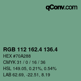 カラーコード: RGB 112 162.4 136.4 | qconv.com