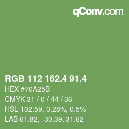 カラーコード: RGB 112 162.4 91.4 | qconv.com