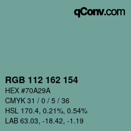 Color code: RGB 112 162 154 | qconv.com