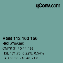 カラーコード: RGB 112 163 156 | qconv.com