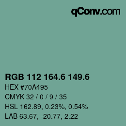 カラーコード: RGB 112 164.6 149.6 | qconv.com