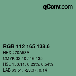 カラーコード: RGB 112 165 138.6 | qconv.com