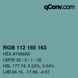 Color code: RGB 112 165 163 | qconv.com