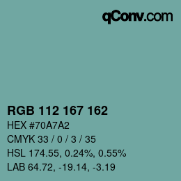Color code: RGB 112 167 162 | qconv.com