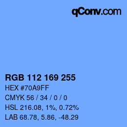 Color code: RGB 112 169 255 | qconv.com