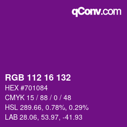 Color code: RGB 112 16 132 | qconv.com