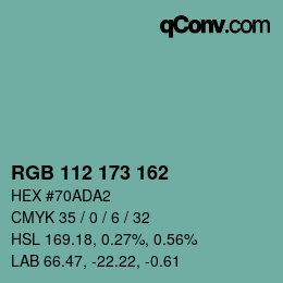 Color code: RGB 112 173 162 | qconv.com