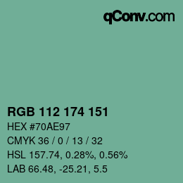 Color code: RGB 112 174 151 | qconv.com