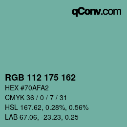 Color code: RGB 112 175 162 | qconv.com