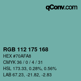 カラーコード: RGB 112 175 168 | qconv.com