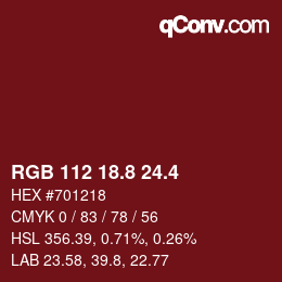 カラーコード: RGB 112 18.8 24.4 | qconv.com
