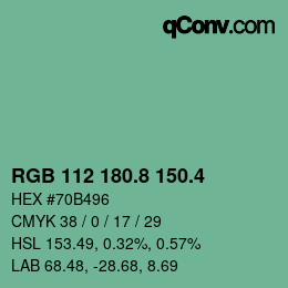 カラーコード: RGB 112 180.8 150.4 | qconv.com