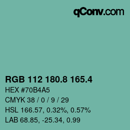 カラーコード: RGB 112 180.8 165.4 | qconv.com