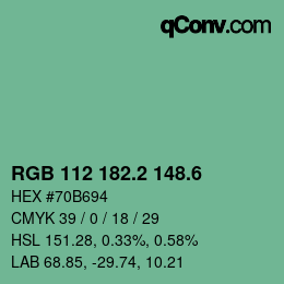 カラーコード: RGB 112 182.2 148.6 | qconv.com