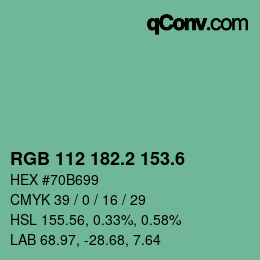 カラーコード: RGB 112 182.2 153.6 | qconv.com