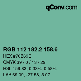カラーコード: RGB 112 182.2 158.6 | qconv.com