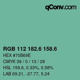 カラーコード: RGB 112 182.6 158.6 | qconv.com
