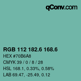 カラーコード: RGB 112 182.6 168.6 | qconv.com