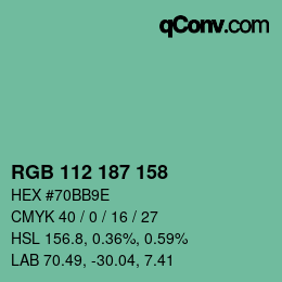 カラーコード: RGB 112 187 158 | qconv.com