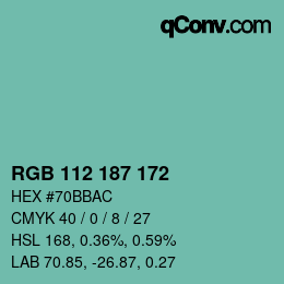 Color code: RGB 112 187 172 | qconv.com