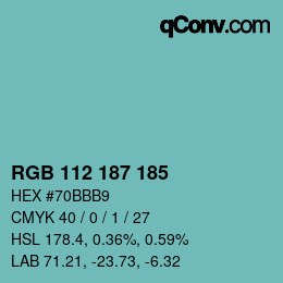 Color code: RGB 112 187 185 | qconv.com