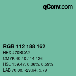 Color code: RGB 112 188 162 | qconv.com