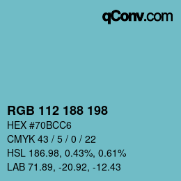 Color code: RGB 112 188 198 | qconv.com