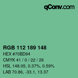 Color code: RGB 112 189 148 | qconv.com