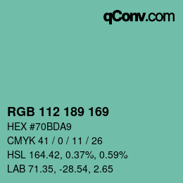 Color code: RGB 112 189 169 | qconv.com