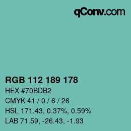 Color code: RGB 112 189 178 | qconv.com