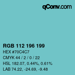 Color code: RGB 112 196 199 | qconv.com