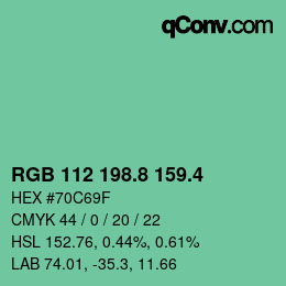 カラーコード: RGB 112 198.8 159.4 | qconv.com