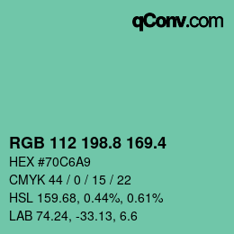 カラーコード: RGB 112 198.8 169.4 | qconv.com