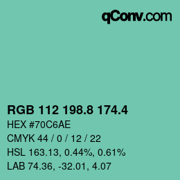 カラーコード: RGB 112 198.8 174.4 | qconv.com