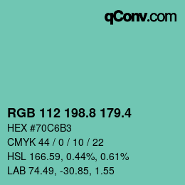 カラーコード: RGB 112 198.8 179.4 | qconv.com