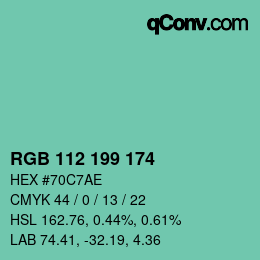 カラーコード: RGB 112 199 174 | qconv.com