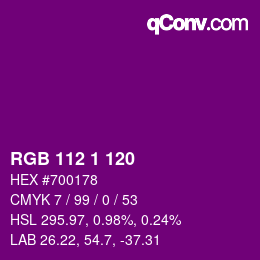 カラーコード: RGB 112 1 120 | qconv.com